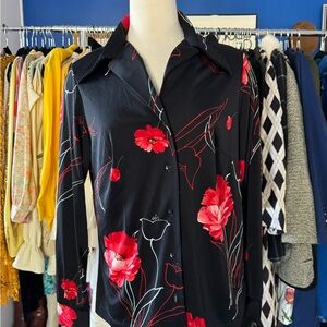 1970’s Sears Black and Red Floral Button Down Shirt